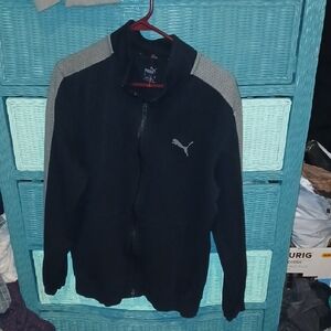 Puma Men's Black and Gray Zip-Up Sweater